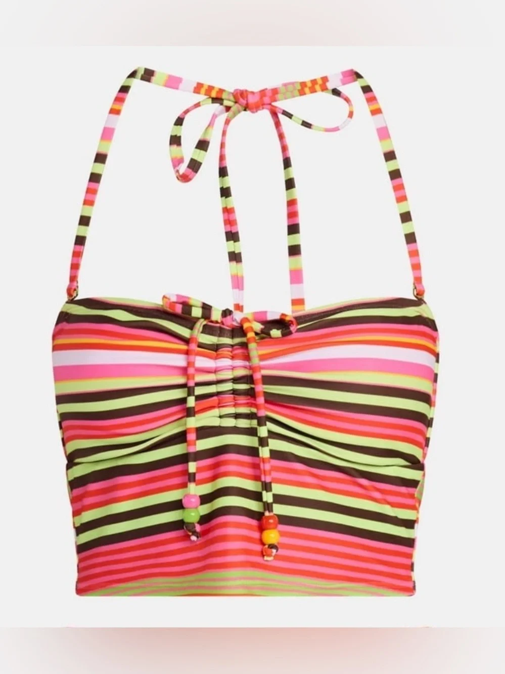 No Boundaries Striped Bandeau Tankini & Side Tie Bikini Set XS Colorful Bead NWT